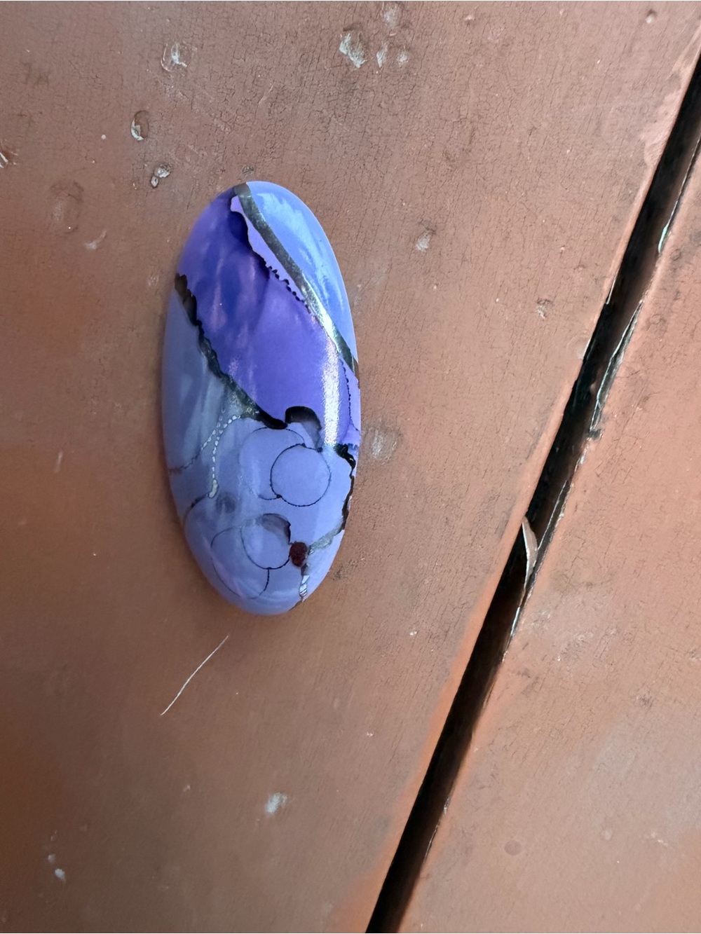 Handcrafted Pottery Purple Abstract Oval Brooch